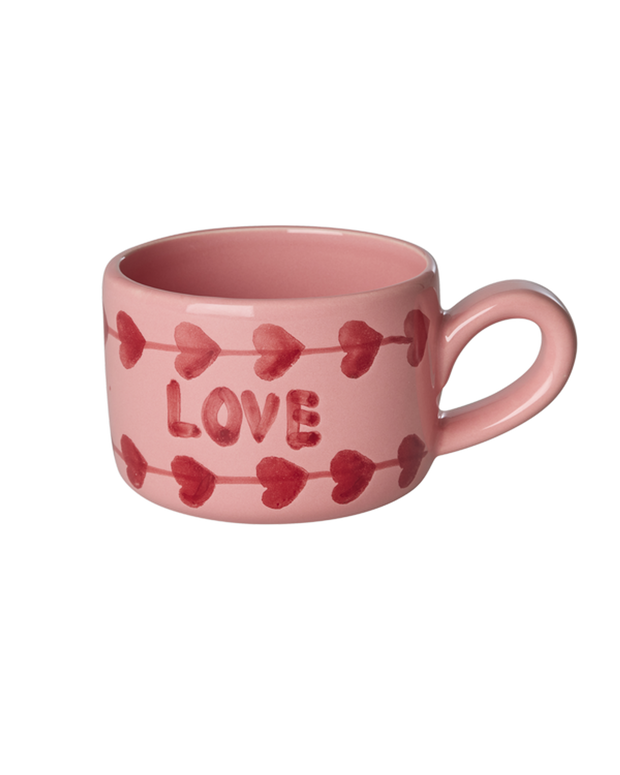 Ceramic Hand Painted Cappuccino Mug - Pink Love