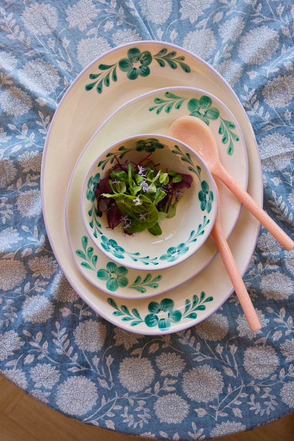Ceramic Serving Dishes - Hand-painted Green Flower Vine