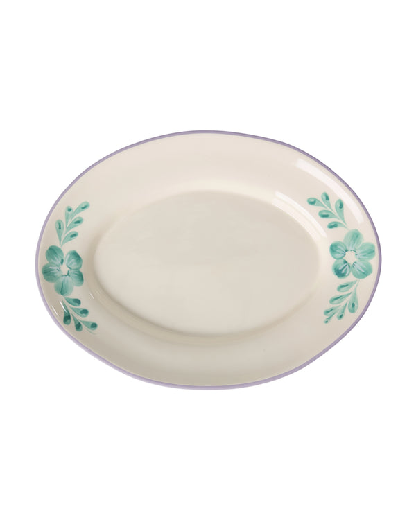 Ceramic Serving Dishes - Hand-painted Green Flower Vine
