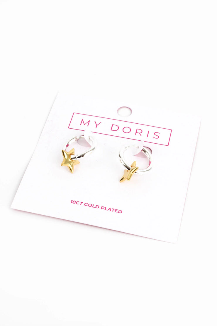 My Doris Chunky Silver Hoop & Gold Star Earrings