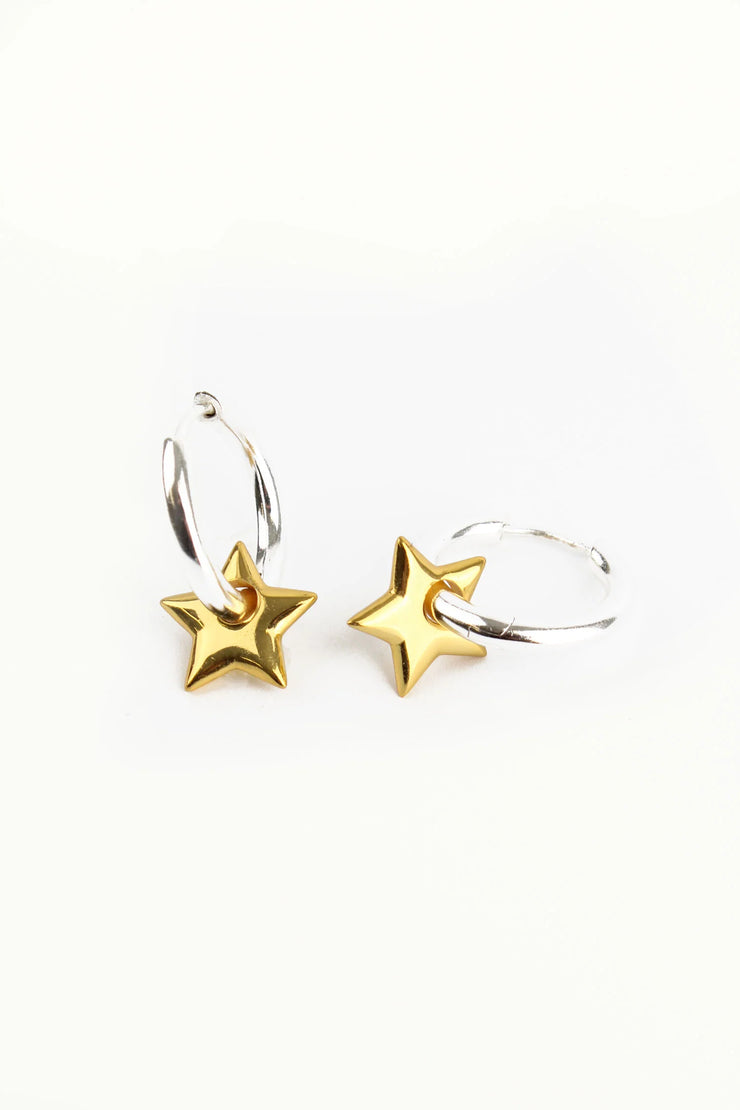 My Doris Chunky Silver Hoop & Gold Star Earrings