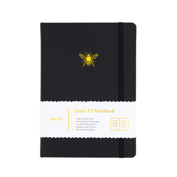 Yop & Tom Lined Notebook - Charcoal Bee