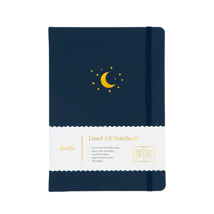 Yop & Tom Lined Notebook - Navy Moon & Stars