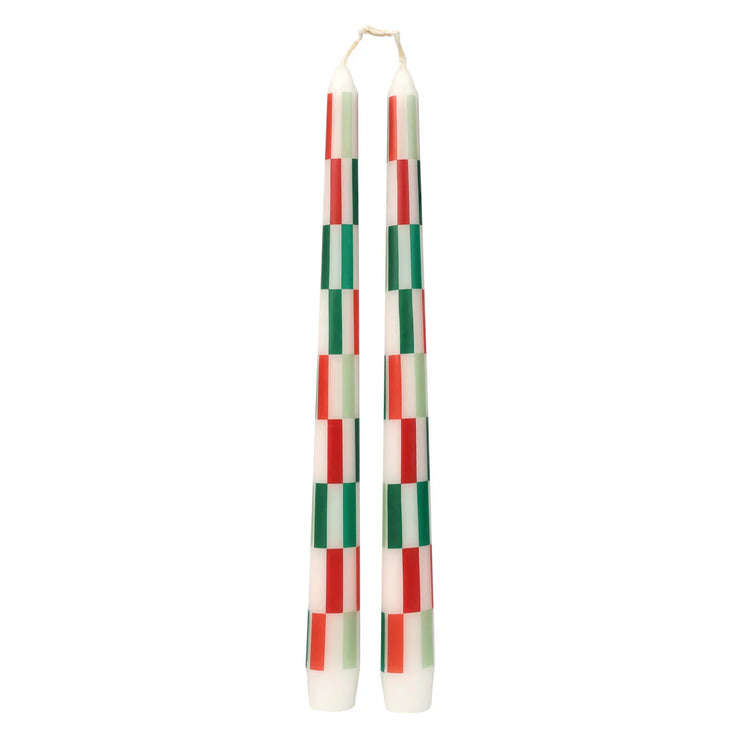 Talking Table Set of 2 Dinner Candles - Red & Green Check