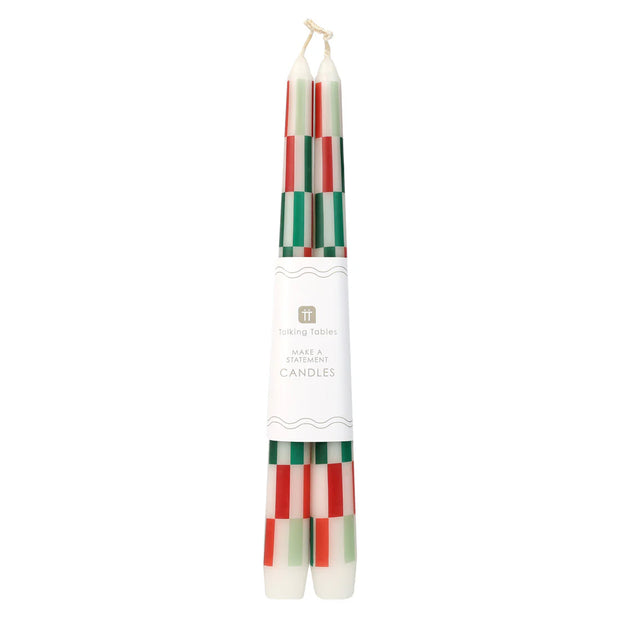 Talking Table Set of 2 Dinner Candles - Red & Green Check