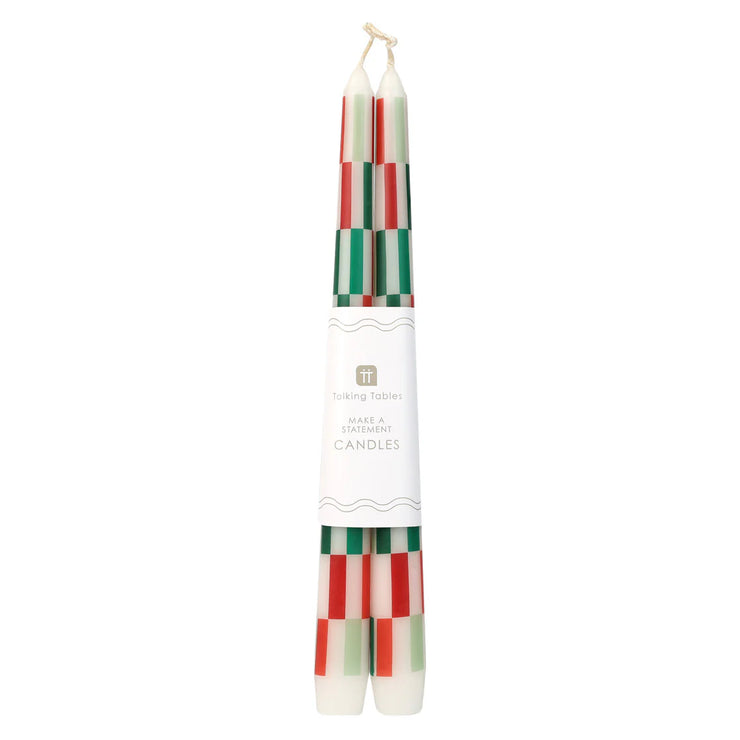 Talking Table Set of 2 Dinner Candles - Red & Green Check
