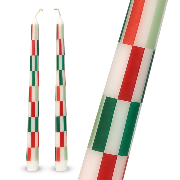 Talking Table Set of 2 Dinner Candles - Red & Green Check