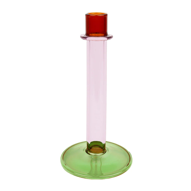 Tall Glass Candle Holder - Green, Orange & Pink
