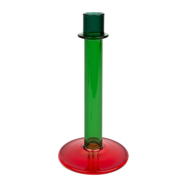 Tall Red & Green Glass Candle Holder