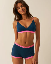 Stripe & Stare Crossover Bra - Midnight Neon Pink