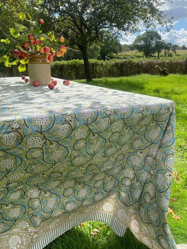 Twizzell Block Print Medium Tablecloth - Olive and Turquoise