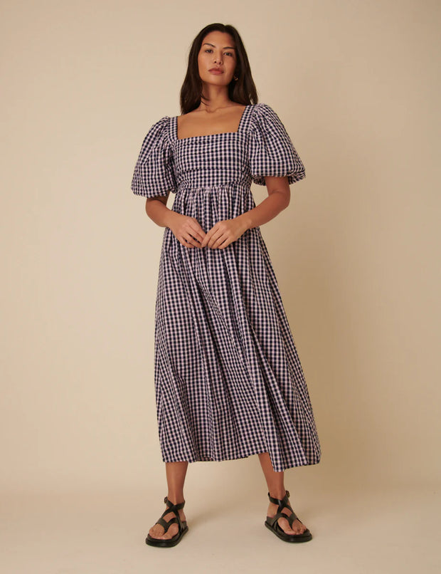 Nobody's Child Blue & Pink Gingham Nova Midi Dress
