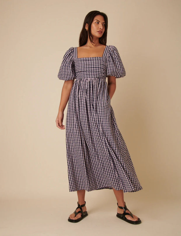 Nobody's Child Blue & Pink Gingham Nova Midi Dress