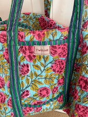 Twizzell Indian Block Print Weekend Bag - Blue Rose