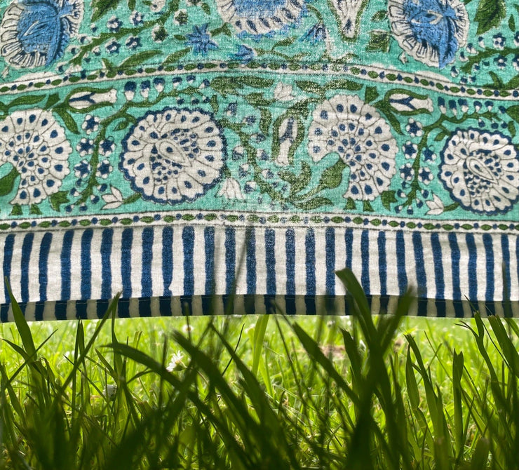 Twizzell Block Print Large Tablecloth - Green & Blue