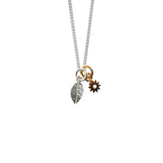 Lime Tree Ditsy Double: Mini Leaf & Flower Charm Necklace