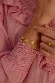 Gold Hammered Flower Bracelet