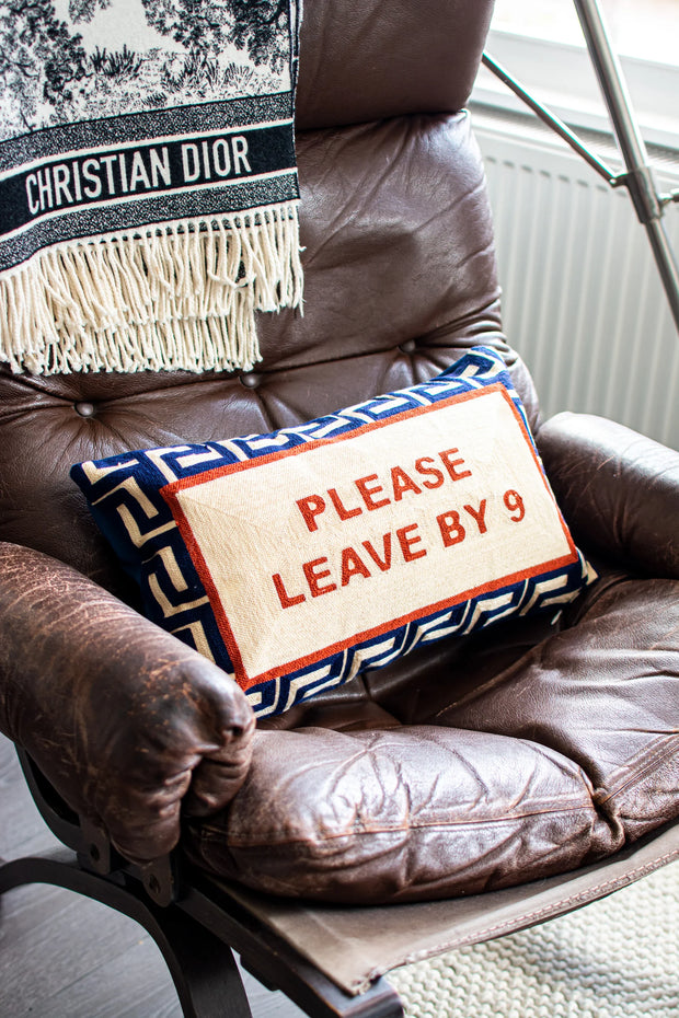 Rectangle Needlepoint Cushion - Please Leave By 9
