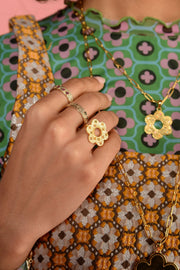My Doris Gold Adjustable Crystal Flower Ring