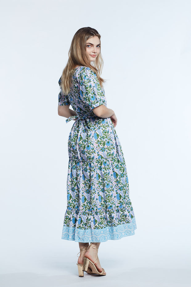 SZ Blockprints Divya Dress in Cornflower Blue