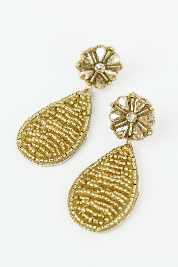 My Doris Beaded Gold Teardrop Earrings