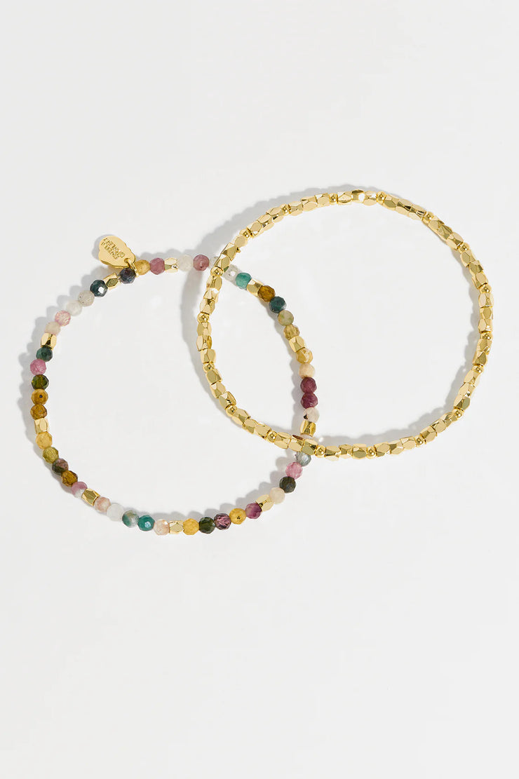 Coco Bead & Tourmaline Gemstone Bracelet Set - Calm