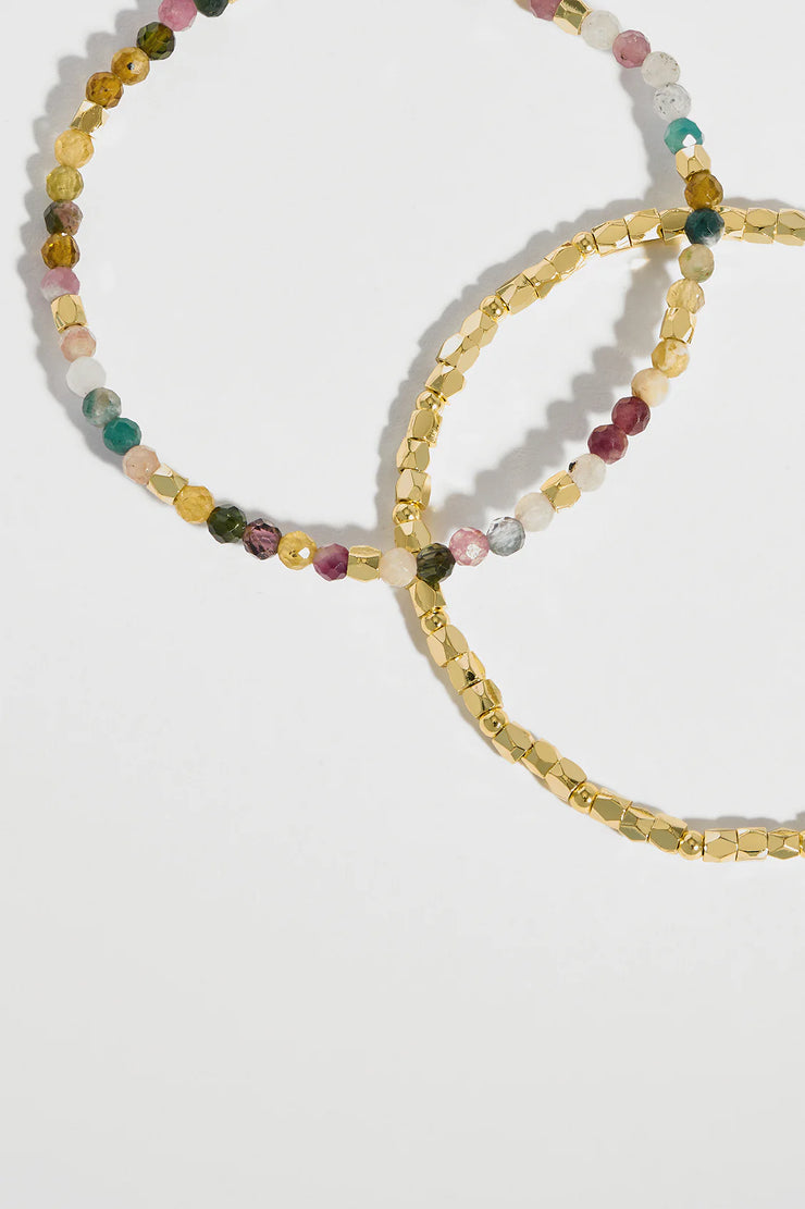 Coco Bead & Tourmaline Gemstone Bracelet Set - Calm