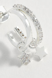 Duo Pave Star Hoops - Silver Plated