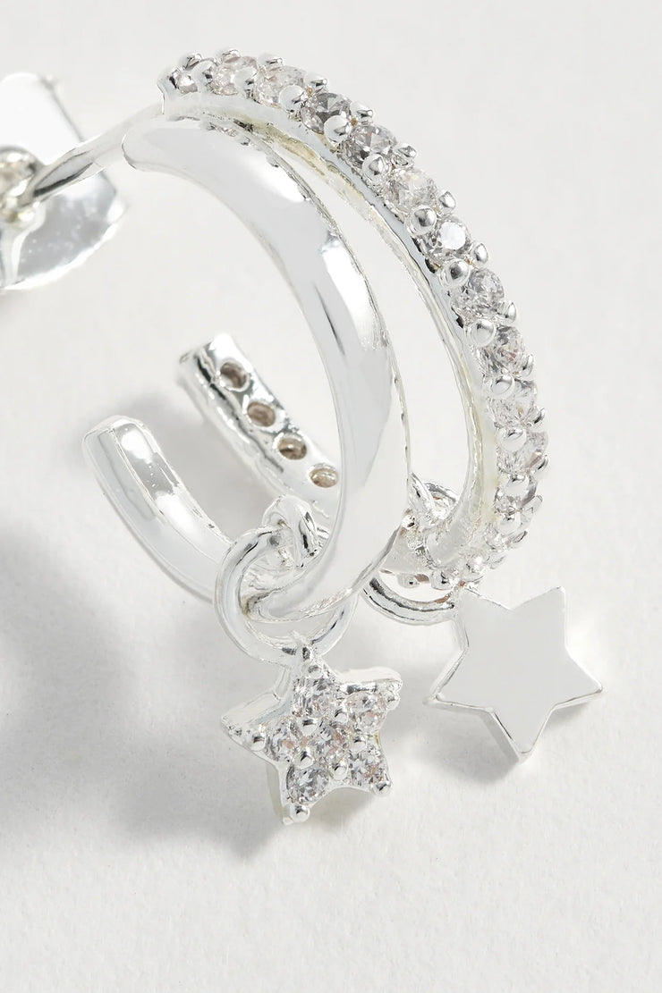 Duo Pave Star Hoops - Silver Plated