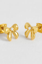 Pearl Bow Stud Earrings