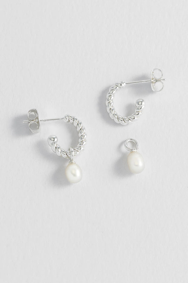 Pearl Drop & Twist Hoop Earrings