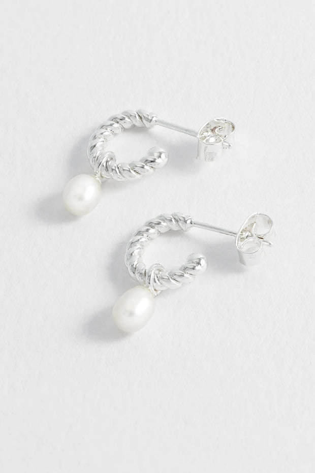 Pearl Drop & Twist Hoop Earrings