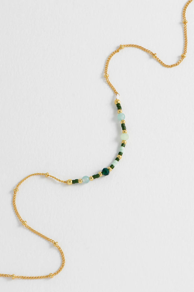 Mini Green Beaded Chain Necklace - Calm