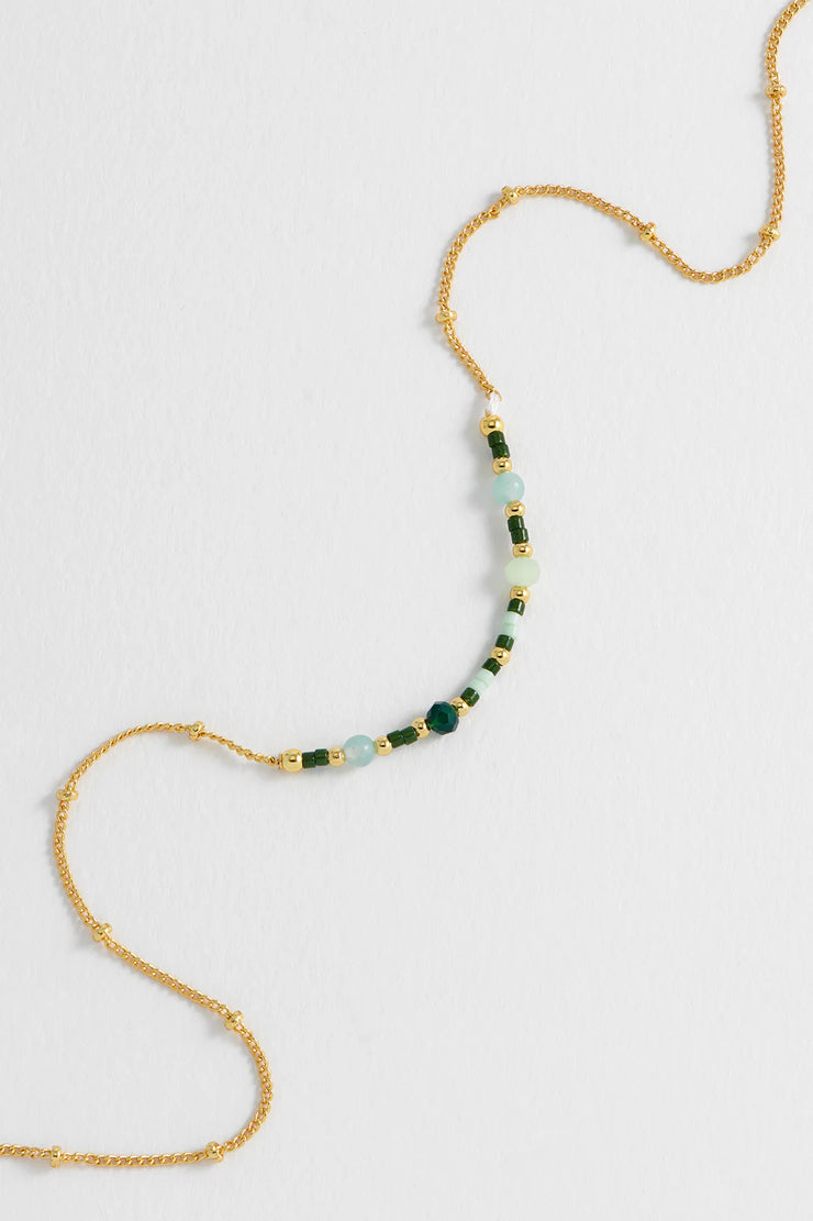 Mini Green Beaded Chain Necklace - Calm