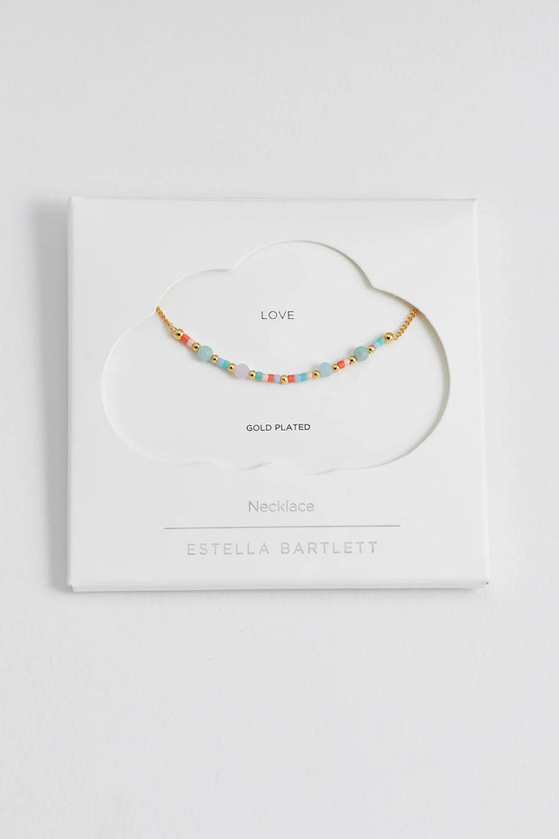 Mini Mixed Beaded Chain Necklace - Love