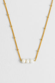Beaded Chain And Pearl Necklace - Gold