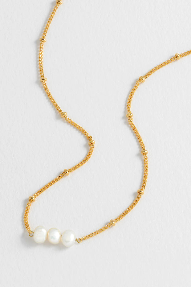 Beaded Chain And Pearl Necklace - Gold