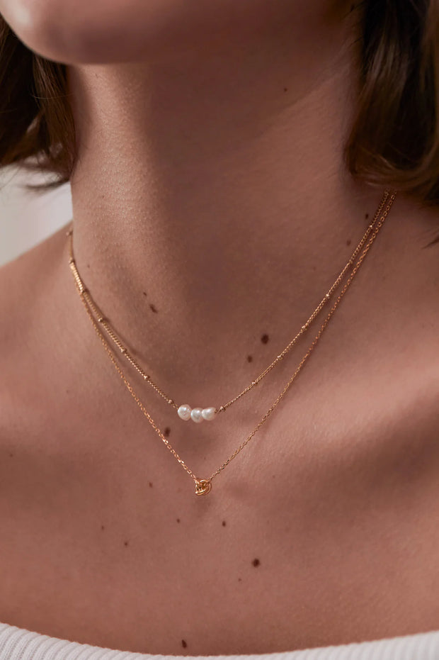Beaded Chain And Pearl Necklace - Gold