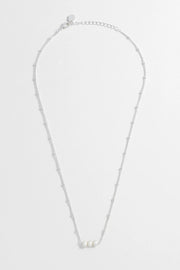 Beaded Chain And Pearl Necklace - Silver