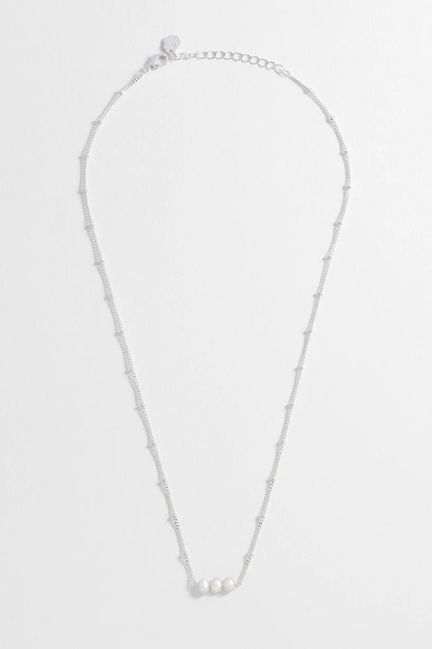 Beaded Chain And Pearl Necklace - Silver