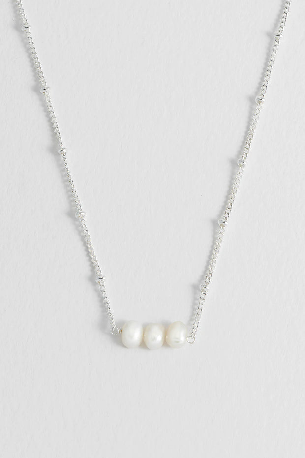 Beaded Chain And Pearl Necklace - Silver
