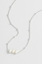 Beaded Chain And Pearl Necklace - Silver