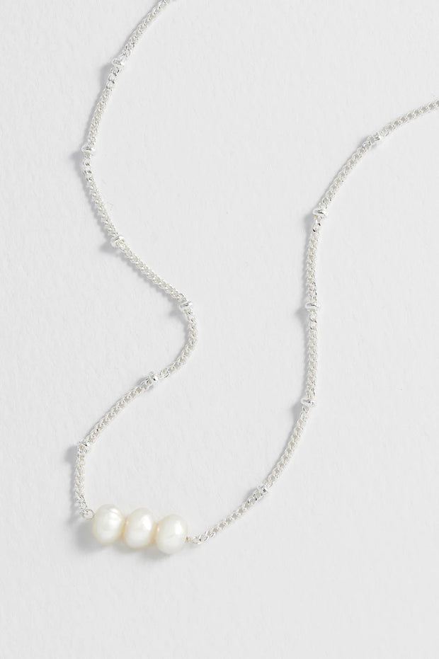 Beaded Chain And Pearl Necklace - Silver
