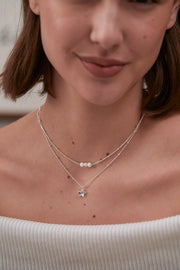 Beaded Chain And Pearl Necklace - Silver