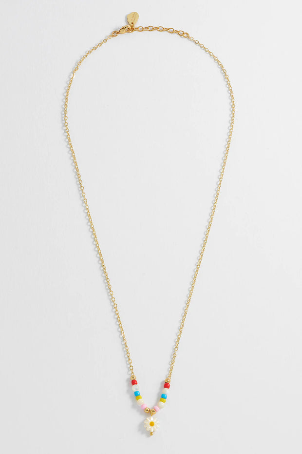 Flower Shell Bead & Chain Necklace