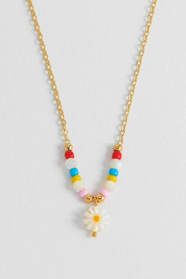 Flower Shell Bead & Chain Necklace