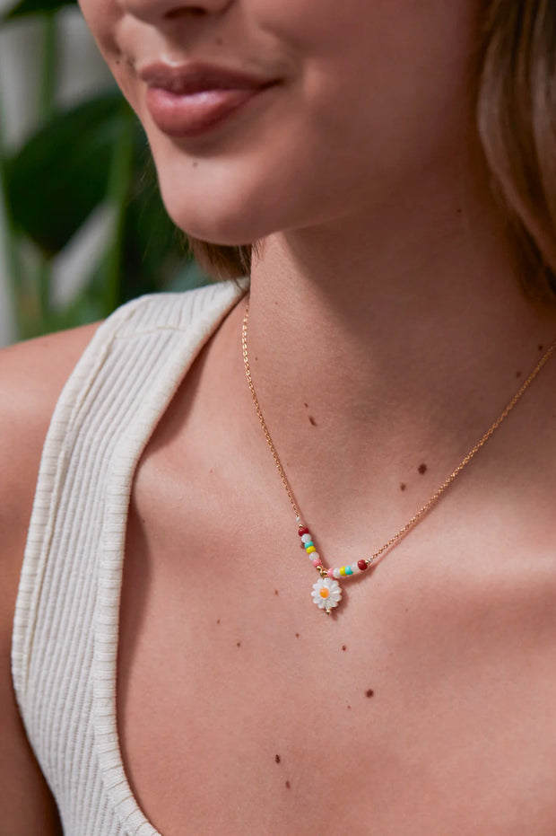 Flower Shell Bead & Chain Necklace