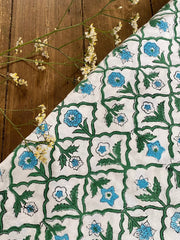 Twizzell Block Print Large Tablecloth - Blue & Green Diamond