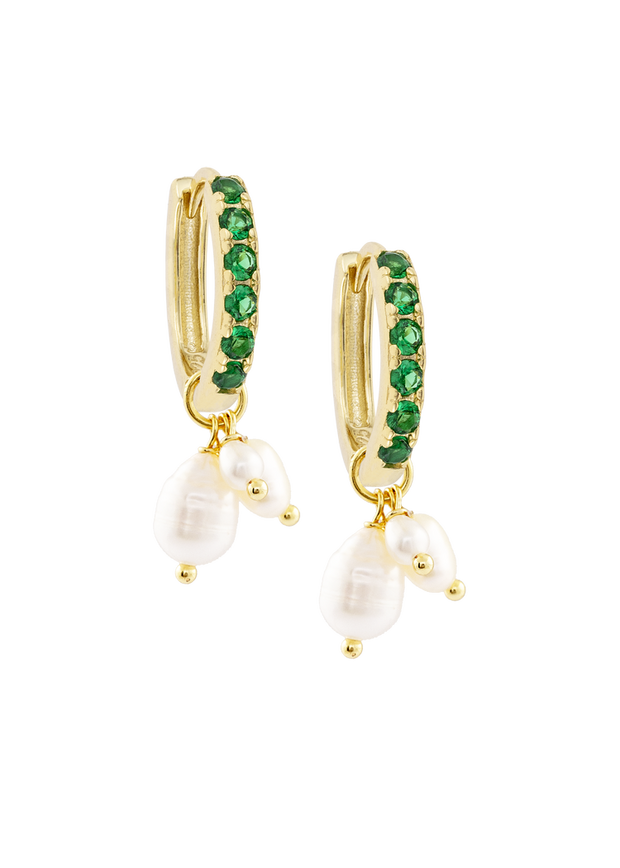 Atelier 18 Emerald Midi Hoops with Pearl Cluster