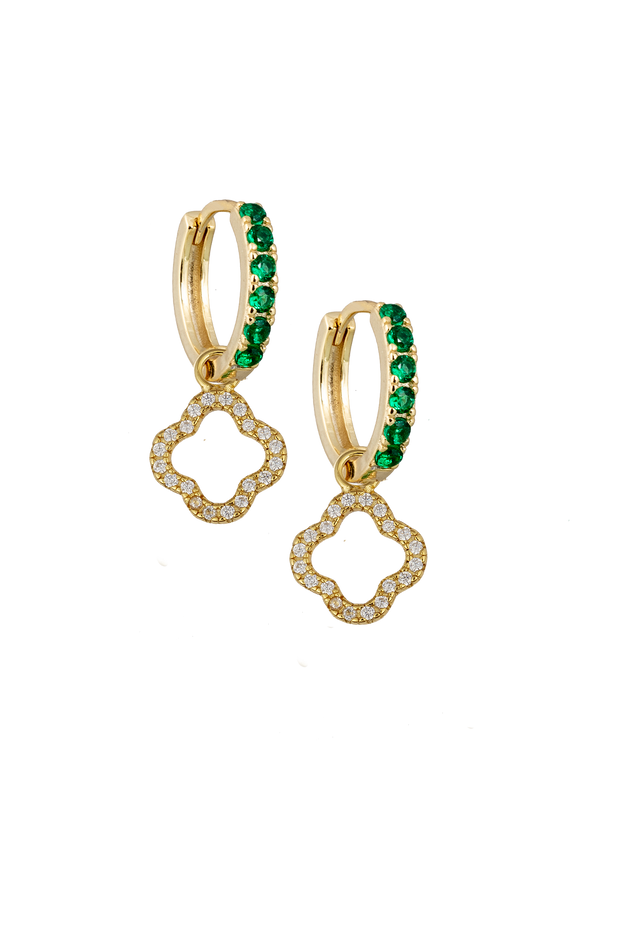 Atelier 18 Emerald Midi Hoops with Clover Charm